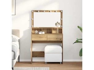 Coiffeuse 0 tiroir(s) Miroir Led avec 0 tabouret(s) inclu(s)  <strong></strong> <strong></strong>  coloris bois clair