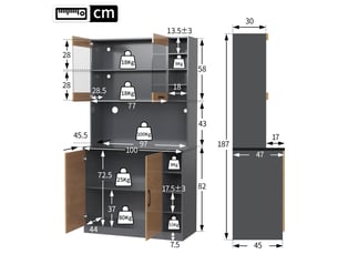 Buffet de cuisine en bois composite 100x47x187 cm, led, niche micro-ondes et étagères latérales réglables pour salle à manger