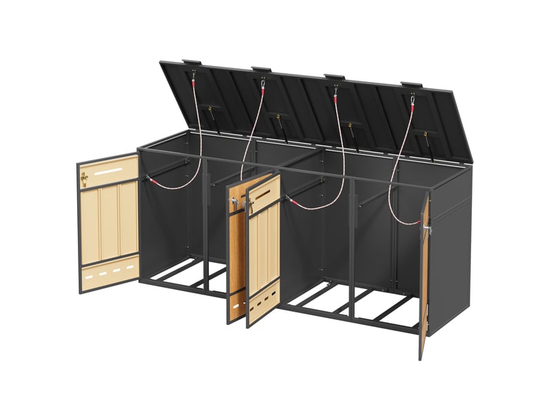  Armoire cache-poubelle extérieure, 132x80x118 cm, 4 bacs verrouillable, acier, gris  - Conforama C