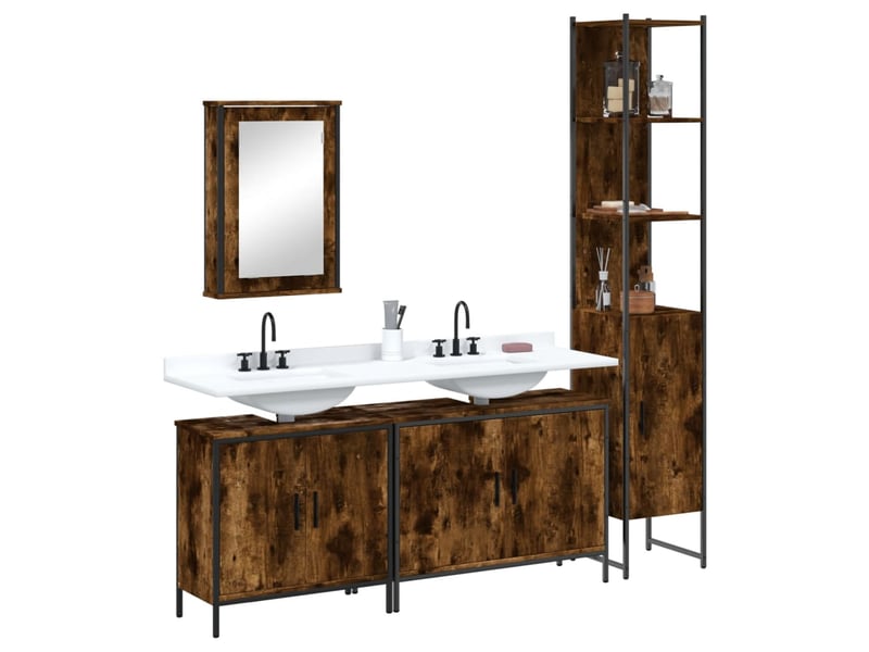 Ensemble de meubles de salle de bain 4 pcs chêne fumé bois cf63857 - Conforama B