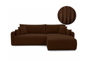 Canapé d'angle réversible convertible LOUNGITUDE APOLINE 4 places Velours marron avec coffre de rangement