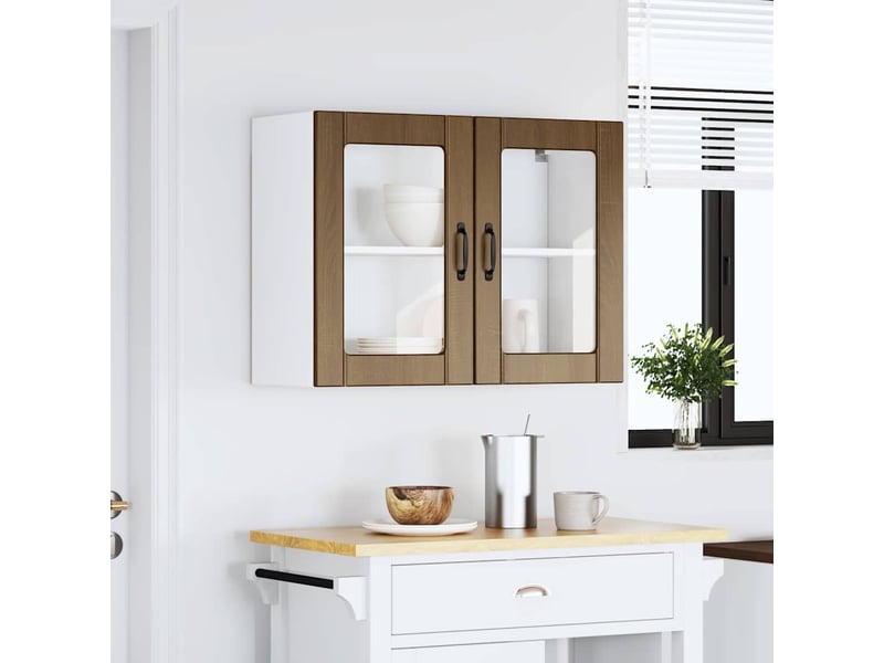 Armoire murale de cuisine et porte en verre lucca chêne marron shl5155 - Conforama C