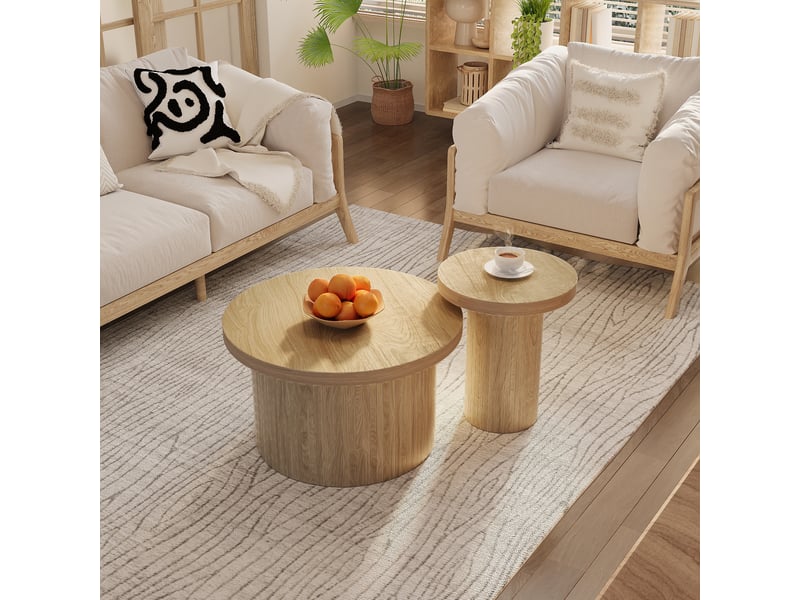  Table basse ronde en bois - double table - 66 cm de diamètre - 40 cm de hauteur - naturel - mdf - table d'appoint 40x40x46cm - Conforama A