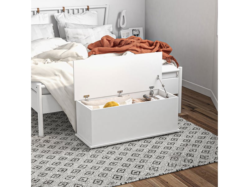 Coffre de rangement, banc de rangement avec couvercle rabattable et charnières de sécurité, banc chaussures, meuble d'entrée, couloir, chambre, salon, blanc, 100 x 40 x 40 cm - Conforama W