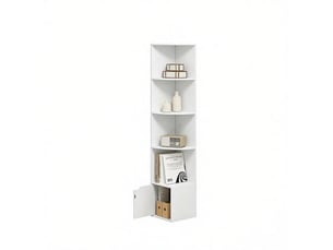 Meuble de rangement d’angle avec 5 étagères ouvertes et 1 porte pour intérieur en bois blanc 29,5 × 29,5 × 157,5 cm