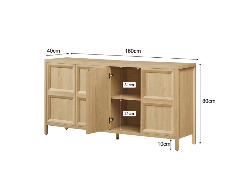 Buffet avec 2 compartiments, fermeture douce et rangement pour chambre en mdf 160×40×80 cm chêne - Conforama E