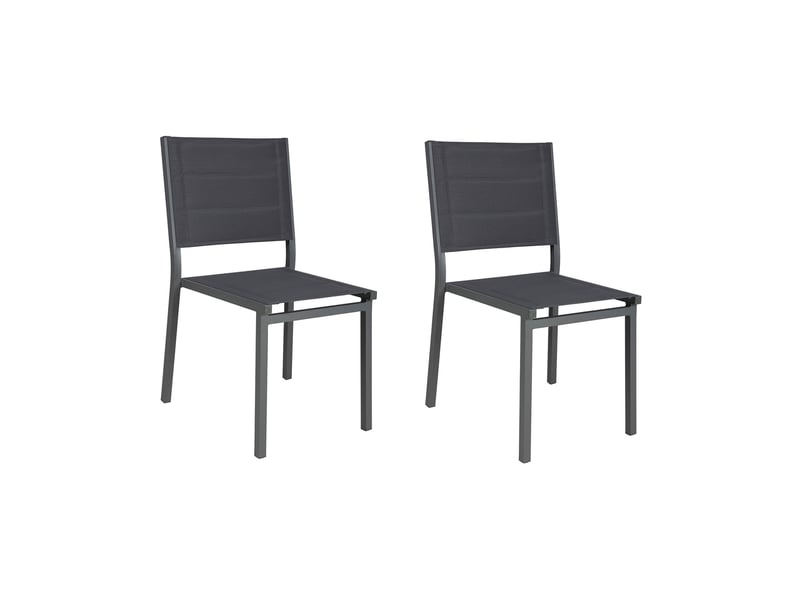 Lot de 2 chaises d'extérieur en textilène matelassé et aluminium gris - Conforama B