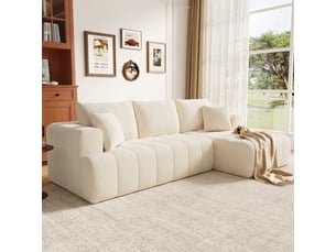 Canapé d'angle modulable 3 places effet nuage, design bas, sans cadre rigide, sans montage complexe, chenille beige