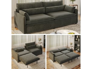 Canapé droit convertible 3 places Tissu gris avec coffre de rangement