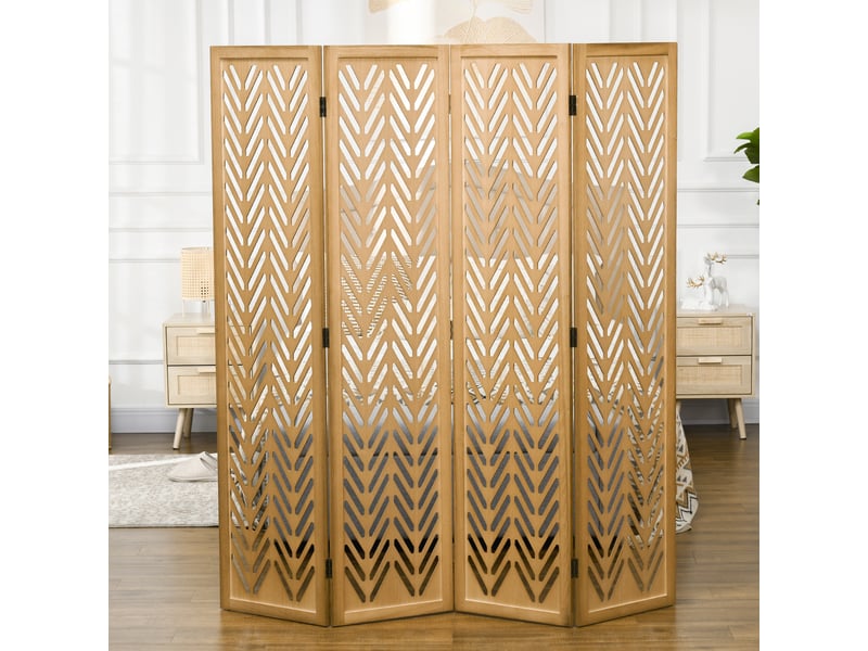  Paravent en bois ajouré séparateur de pièce closion intérieur pliable 4 panneaux en bois naturel 160 x 170 cm  - Conforama W