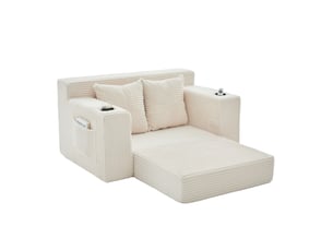 Canapé-lit 2 places 151x133x64 cm avec 2 coussins et porte-gobelet beige sans matelas