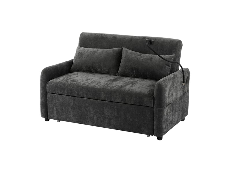  Canapé-lit 2 places modenvie convertible gris en chenille 129 x 76 x 81 cm avec ports usb  - Conforama A