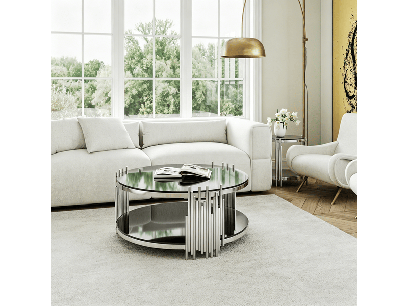  Table basse - avec rangement - design moderne - structure robuste - acier inoxydableverre trempé - noirargenté - pour salon et séjour 80x80x45cm - Conforama D