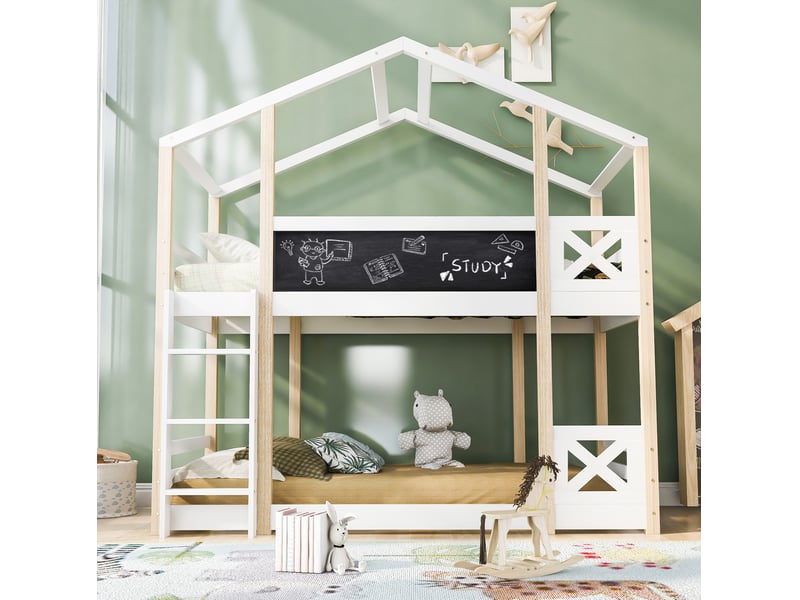  Modenvie lit mezzanine enfant 90x200 cm - avec tableau et échelle, sommier inclus, sans matelas - blanc  - Conforama B