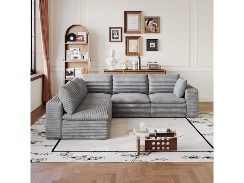 Grand canapé nuage velours côtelé gris foncé, déhoussable sans montage, canapé xxl salon 340cm - Conforama W