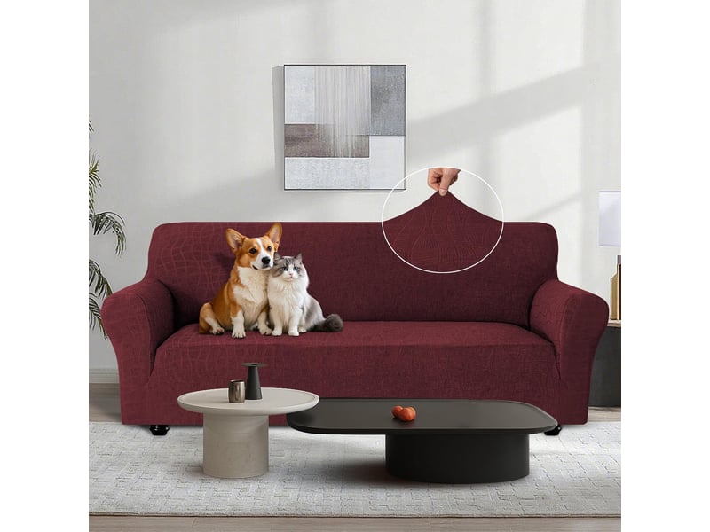 Housse de canapé imperméable 2 places avec accoudoirs bourgogne 145-175cm  - Conforama C