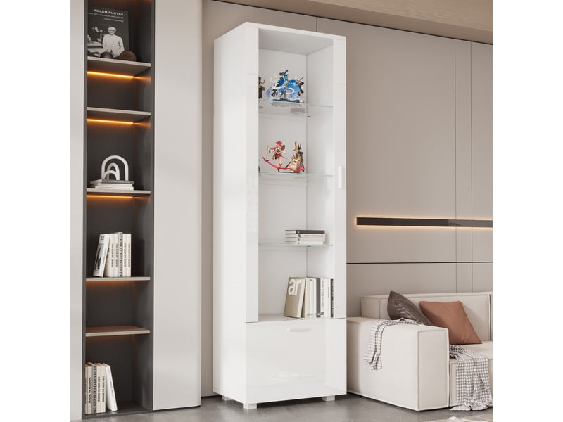  Vitrines 50x40x160 cm avec porte en acrylique, étagères et vitrine, vitrine en acrylique éclairée par led pour objets de collection  - Conforama D