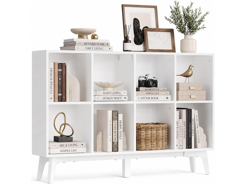  Bibliothèque étagère de rangement moderne salon bureau 119,6 x 24 x 77 cm design épuré en mdf blanc 12_0013095  - Conforama A