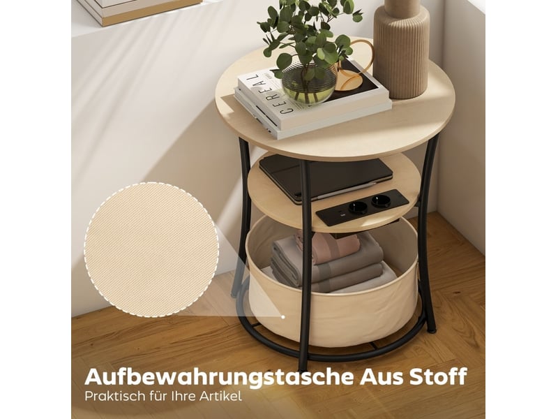  Bout de canapé 50x50x55,1 cm 3 niveaux avec station de charge panneau de particules et métal bois naturel  - Conforama C