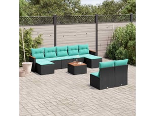 Vidaxl ensemble de canapé de jardin 10 pcs avec coussins noir résine tressée
