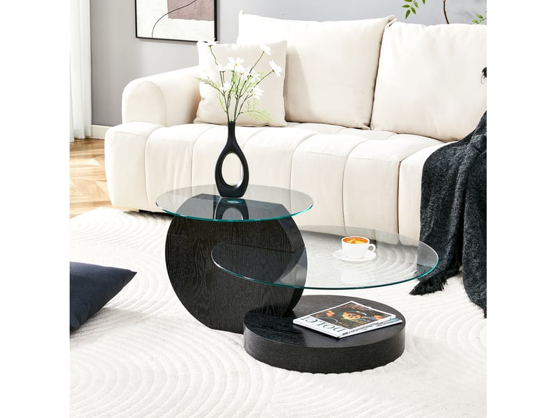  Table basse à 2 plateaux en verre de sécurité avec structure mdf, style moderne pour salon, 78,5 × 78,5 × 24,5 cm  - Conforama B
