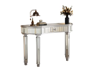 Console demi-lune miroir 120x38x78 cm gris et argenté avec tiroir