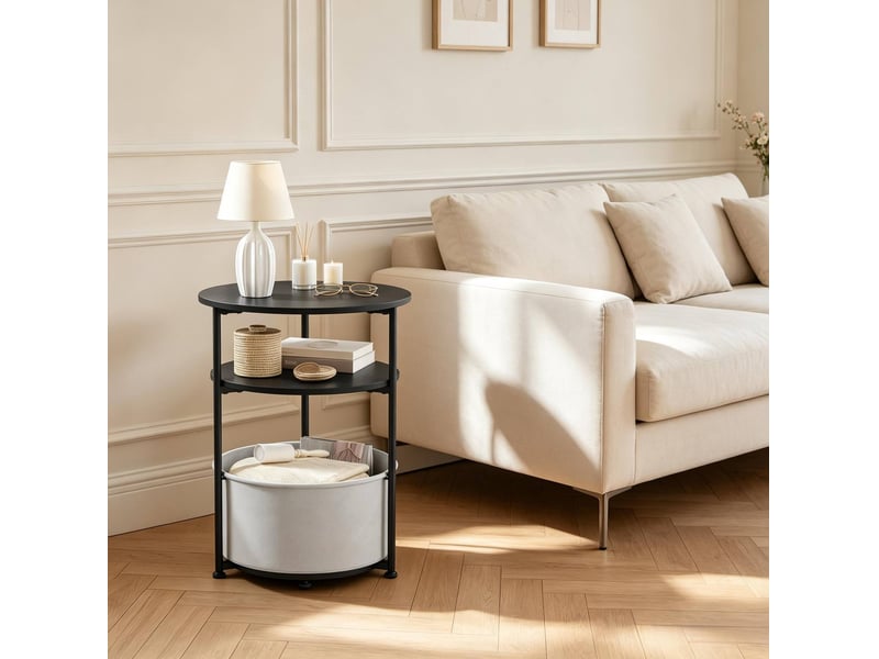 Bout de canapé tcqpz rond ø 43 x h 56 cm avec rangement noir  - Conforama E