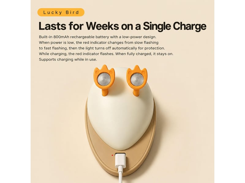  Veilleuse murale oiseau rechargeable avec détecteur de mouvement, fixation magnétique et commande tactile  - Conforama C