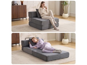Canapé droit compressé convertible <strong>OKMYHOME</strong> <strong></strong> 1 place Velours côtelé Gris foncé