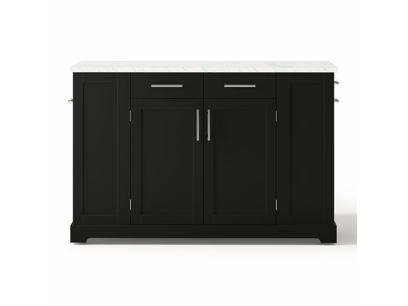  Îlot de cuisine avec plateau rabattable roulettes et prises noir effet marbre 138 cm N635P4799525354S - Conforama A
