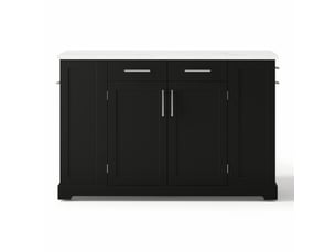 Îlot de cuisine avec plateau rabattable roulettes et prises noir effet marbre 138 cm