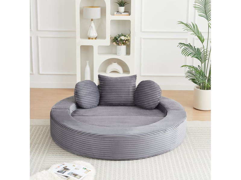  Canapé convertible 4 en 1 compressé, 180x92x84 cm en mousse confort et velours côtelé couleur gris, simple  - Conforama E