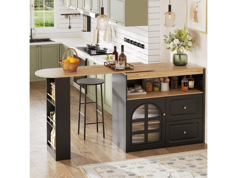 Table de bar rotative 360° et îlot de cuisine extensible meuble bar noir en mdf 138-204 cm - Conforama W