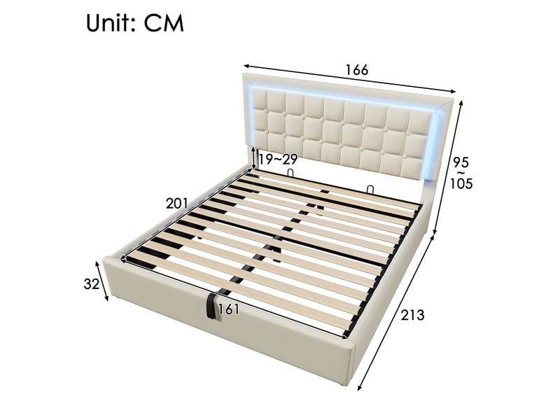  Lit coffre 160x200 cm - avec éclairage led - avec rangement - en pu - blanc CARDUME ESTIVAL - Conforama C