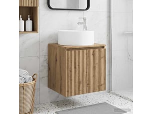 Meuble de lavabo mural, rangement salle de bain chêne artisanal 49.5x44.5x65.5 cm