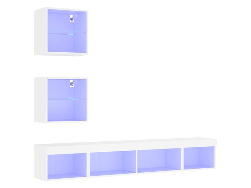  Unités murales tv avec led 5 pcs blanc bois d'ingénierie shl65201  - Conforama C
