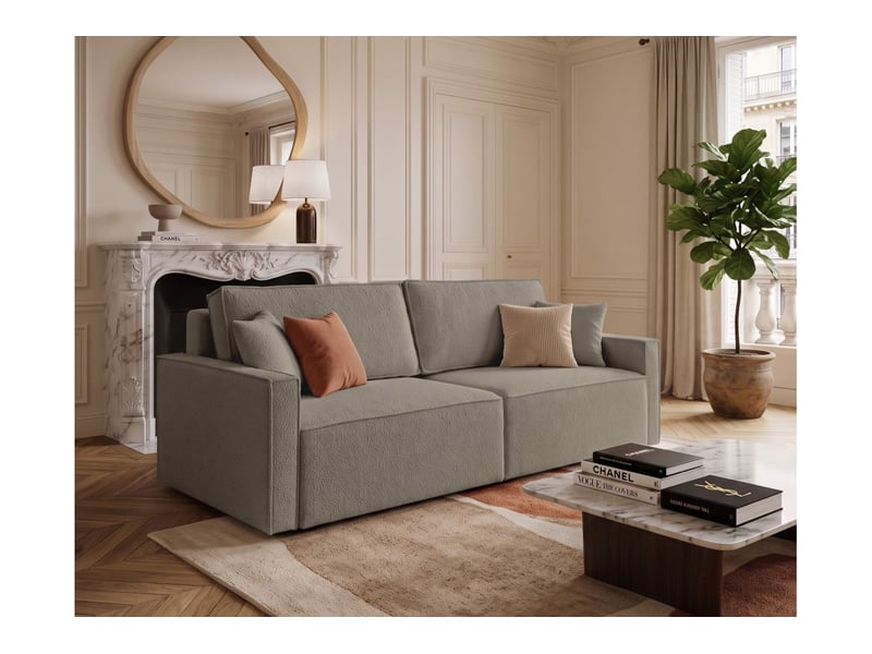  Farah - canapé droit 3 places convertible accoudoirs slim en tissu bouclettes texturées  - Conforama B