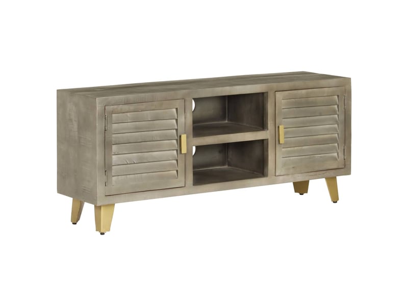  Meuble tv - banc tv - meuble de rangement bois solide de manguier gris avec laiton 110x30x48 cm  - Conforama B