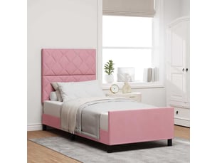 Lit adulte, lit simple, lit à ressorts avec tête de lit rose 90x190cm velours cf17255