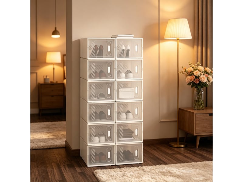  Boîtes rangement modèle chic, 12 pièces empilables, chaussures, livres, jouets, placard, salle bain  - Conforama E