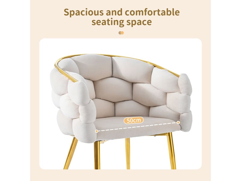  Chaise de salle à manger lot de 4, revêtement velours beige chaise rembourrée, structure métal doré, dossier ergonomique  - Conforama E