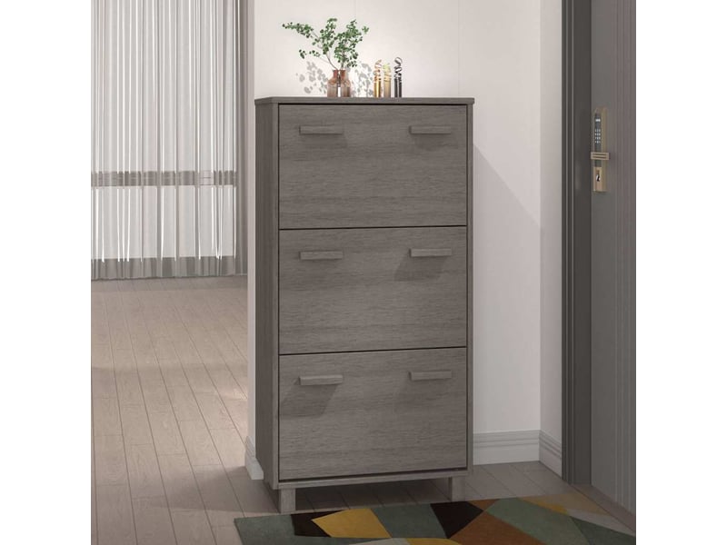  Meuble à chaussure, armoire à chaussures hamar gris clair 59,5x35x117 cm pin massif  - Conforama B
