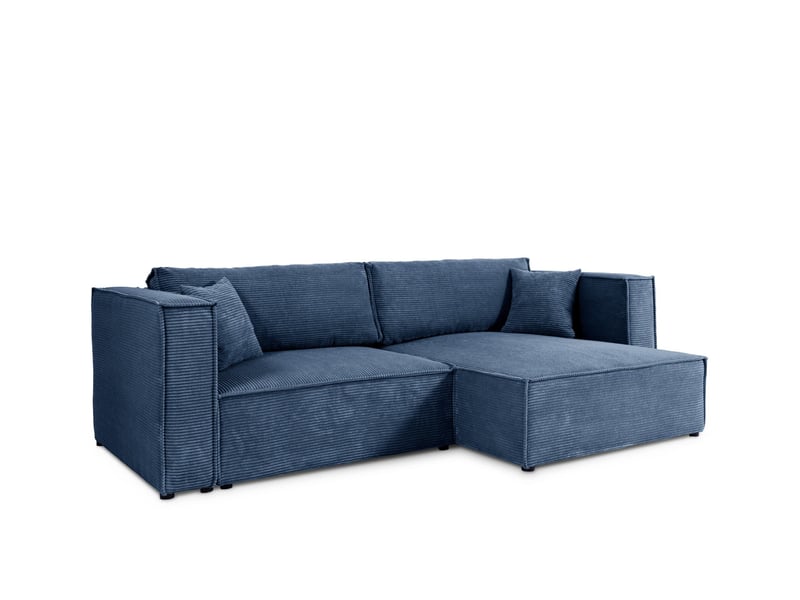  Canapé d'angle convertible en velours côtelé keymon bleu  - Conforama A
