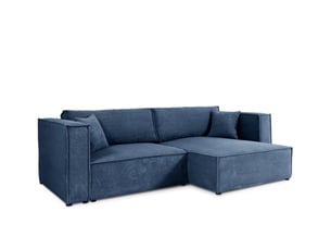 Canapé d'angle réversible convertible   4 places Velours côtelé bleu avec coffre de rangement