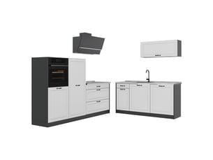 Vicco cuisine, blanc campagneanthracite, 220cm plan de travail marbre
