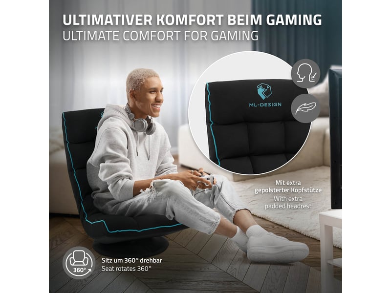 Ml-design fauteuil de sol gaming noir-turquoise pivotant 360° modèle de jeu pliable avec appui-tête dossier réglable et rembourré siège multi-positions relaxant confort pour lounge salon ou chambre ECD Germany GmbH - Conforama C