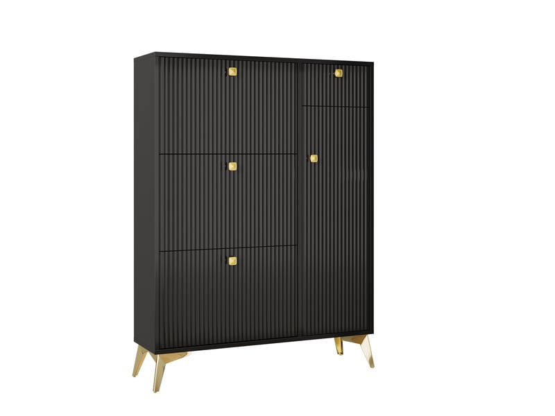  Meuble à chaussures oslo noir 90x25x121 cm, 3 abattants, 1 tiroir &amp; 1 porte, rangement étroit  - Conforama D