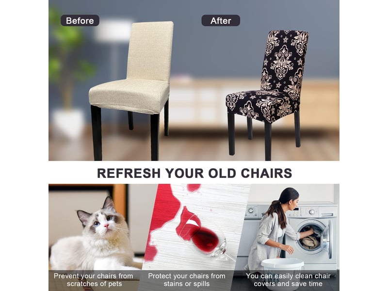  Lot de 4 housses de chaise lavables et amovibles – fleurs noires, restaurant et maison  - Conforama E