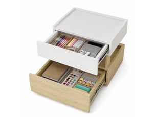 Table de chevet 50x40x50 cm blanc et bois naturel, 2 tiroirs, led et charge sans fil