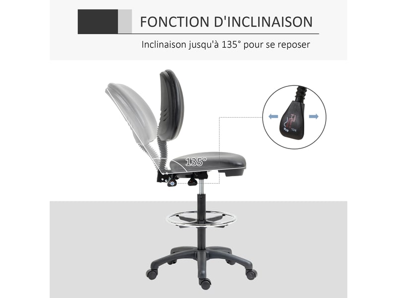  Lot de 2 tabourets à roulettes réglable en hauteur 69-91 cm avec dossier inclinable et repose-pieds réglable  - Conforama R